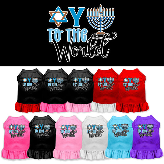 Vestido para mascotas, perros y gatos de Hanukkah serigrafiado con la frase "Oy To The World"