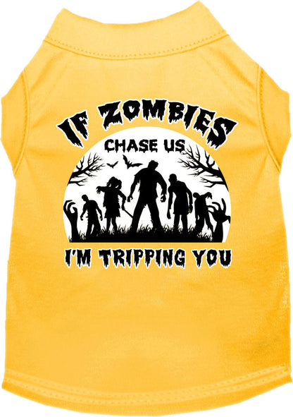 Halloween Pet Dog & Cat Shirt Screen Printed, "If Zombies Chase Us, I'm Tripping You"