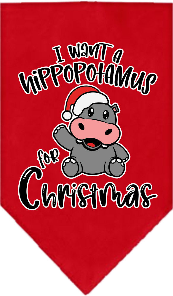 Christmas Pet and Dog Bandana Screen Printed, "I Want A Hippopotamus For Christmas"