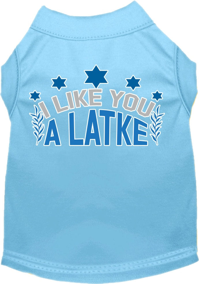 Camiseta para perros y gatos de Hanukkah con serigrafía "I Like You A Latke"