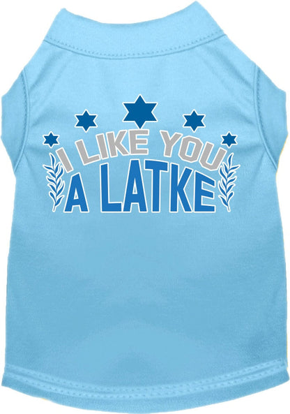 Camiseta para perros y gatos de Hanukkah con serigrafía "I Like You A Latke"