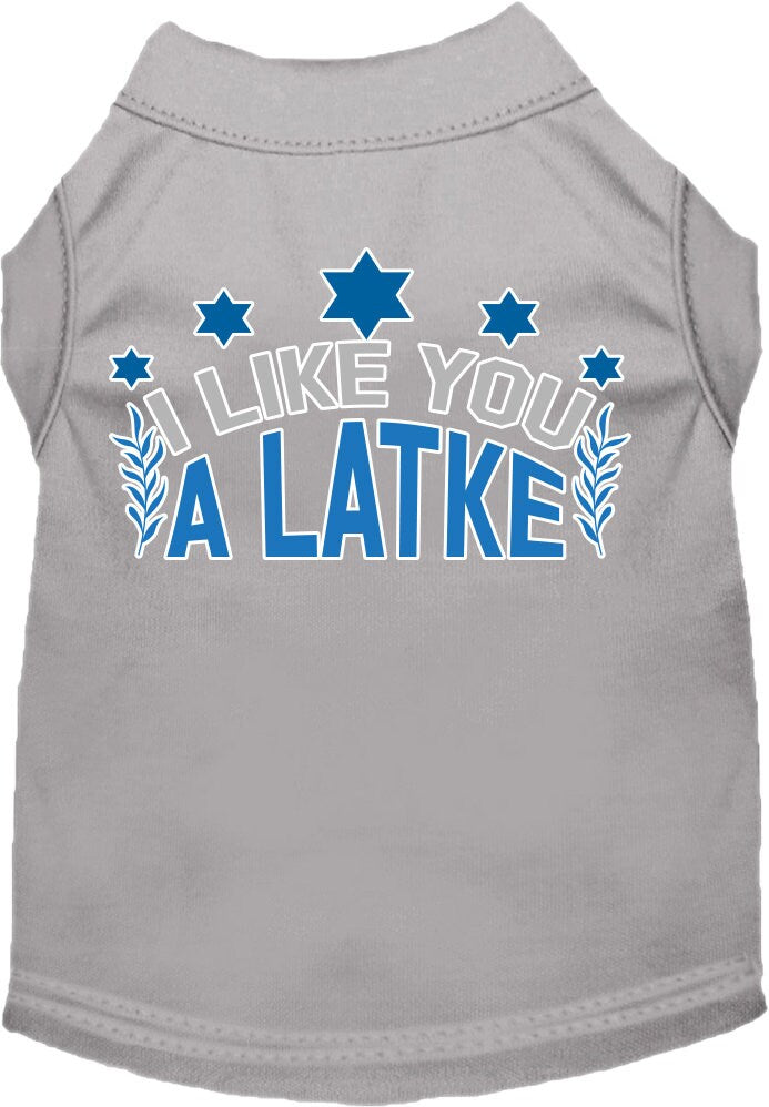 Camiseta para perros y gatos de Hanukkah con serigrafía "I Like You A Latke"