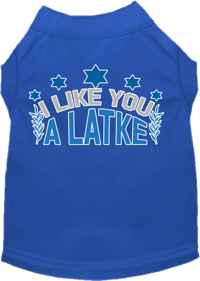 Camiseta para perros y gatos de Hanukkah con serigrafía "I Like You A Latke"