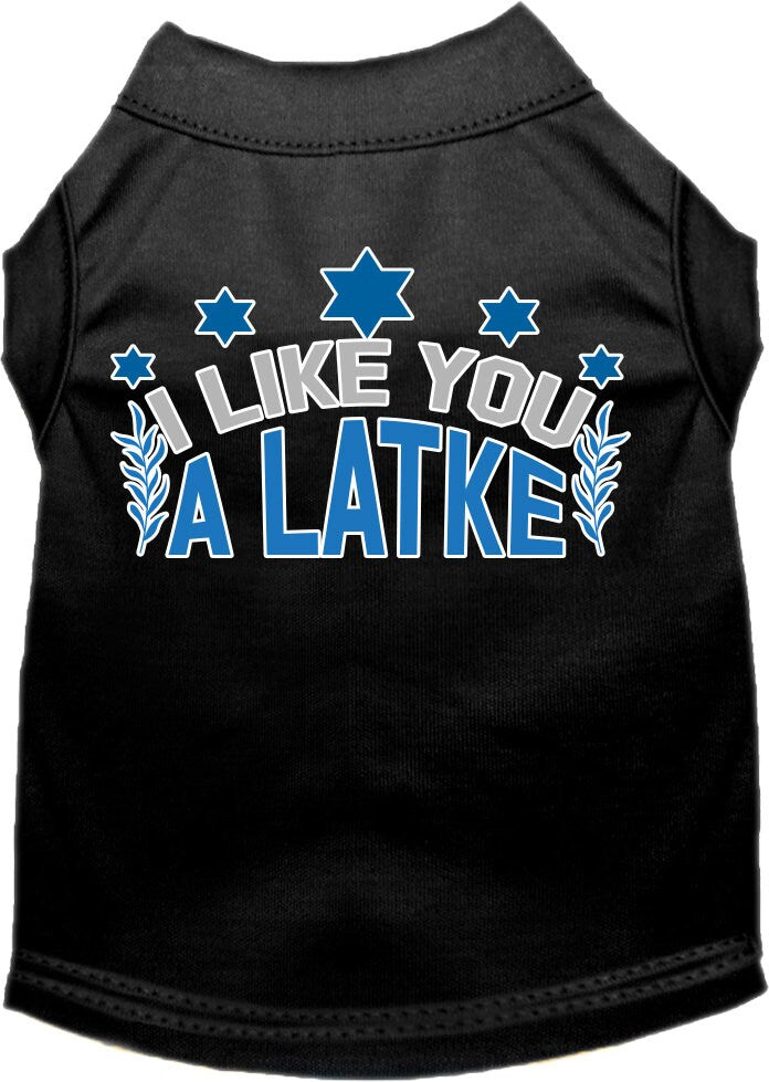 Camiseta para perros y gatos de Hanukkah con serigrafía "I Like You A Latke"