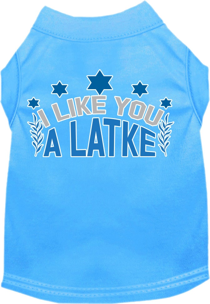 Camiseta para perros y gatos de Hanukkah con serigrafía "I Like You A Latke"