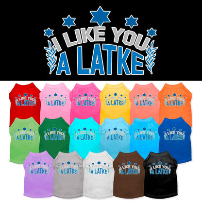 Camiseta para perros y gatos de Hanukkah con serigrafía "I Like You A Latke"