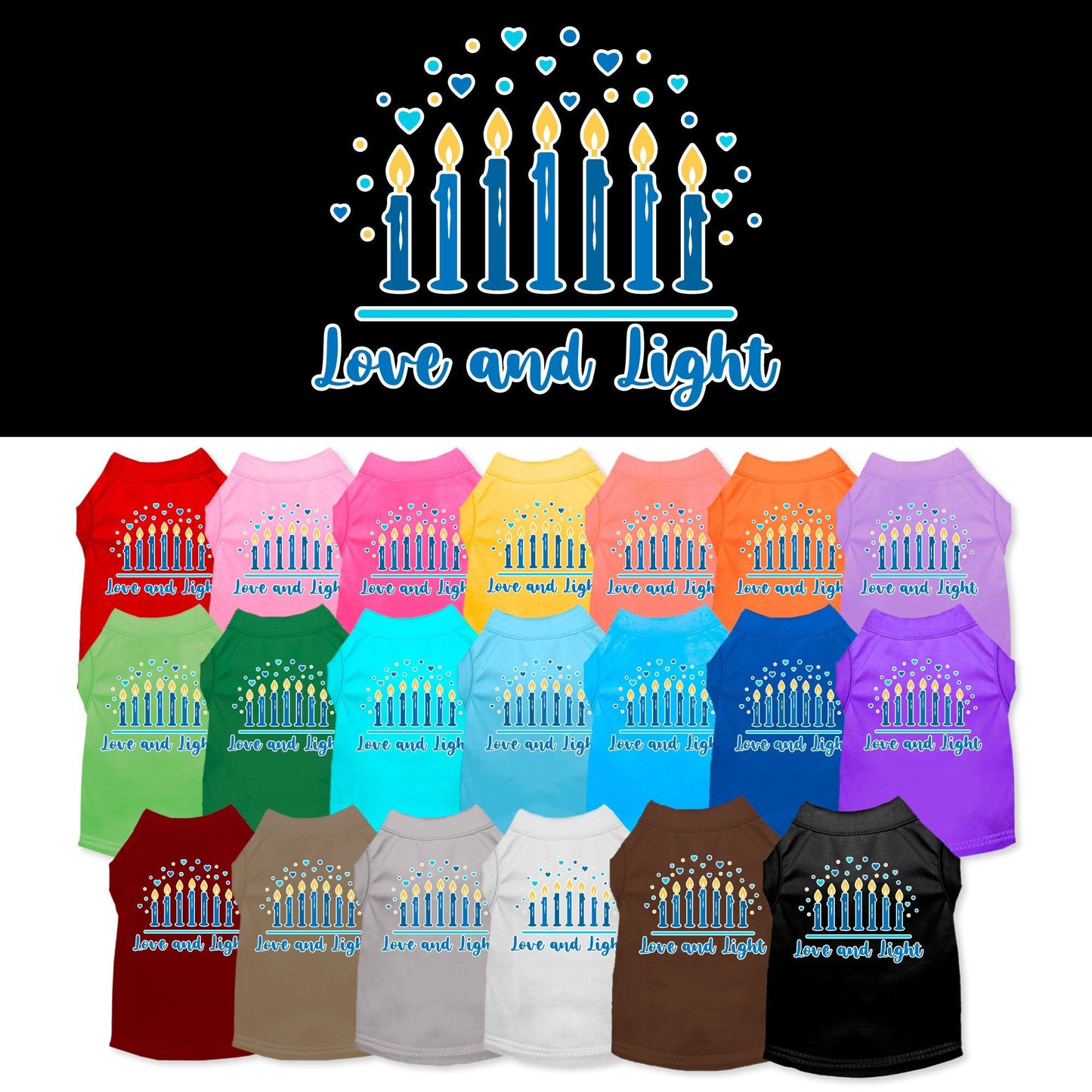 Camiseta para perros y gatos de Hanukkah con serigrafía "Love &amp; Light"