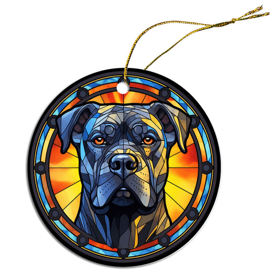 Adorno navideño de vidrieras con la raza de perro "Cane Corso"