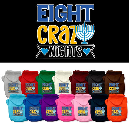 Sudadera con capucha para mascotas, perros y gatos de Hanukkah serigrafiada con la frase "Ocho noches locas"