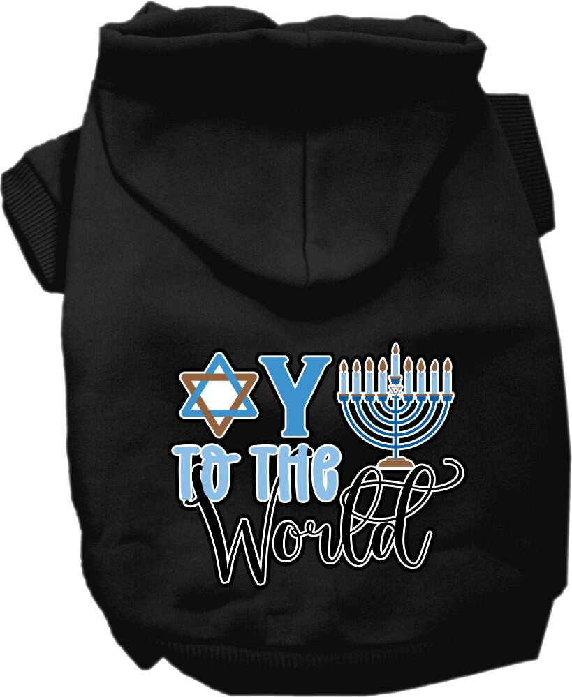 Sudadera con capucha para mascotas, perros y gatos de Hanukkah serigrafiada con la frase "Oy To The World"