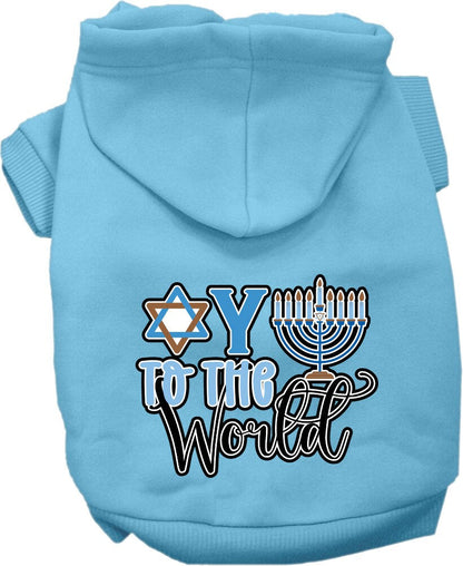 Sudadera con capucha para mascotas, perros y gatos de Hanukkah serigrafiada con la frase "Oy To The World"