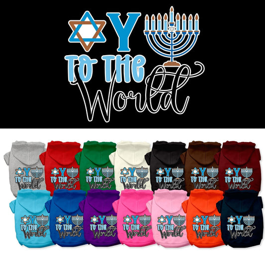 Sudadera con capucha para mascotas, perros y gatos de Hanukkah serigrafiada con la frase "Oy To The World"