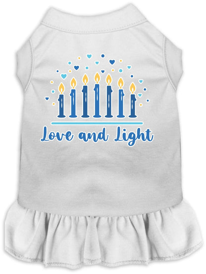 Vestido para mascotas, perros y gatos de Hanukkah serigrafiado con la frase "Amor y luz"