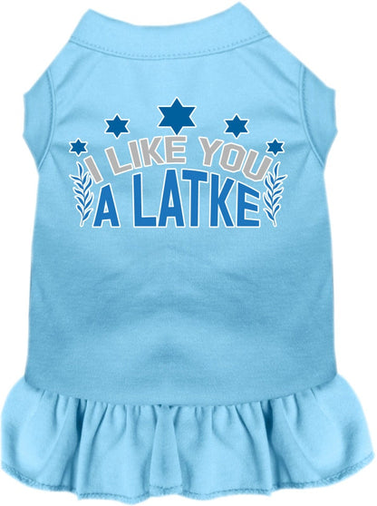 Vestido para mascotas, perros y gatos de Hanukkah con serigrafía "I Like You A Latke"