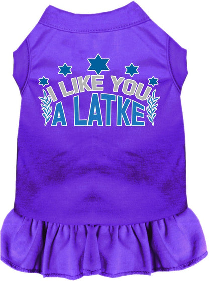 Vestido para mascotas, perros y gatos de Hanukkah con serigrafía "I Like You A Latke"