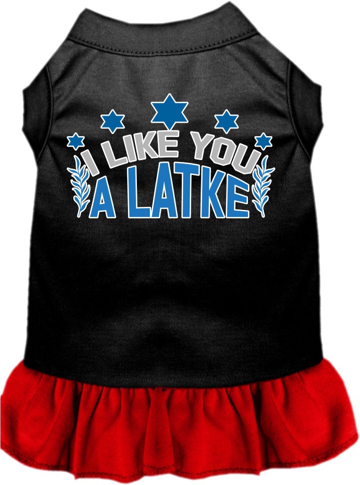 Vestido para mascotas, perros y gatos de Hanukkah con serigrafía "I Like You A Latke"