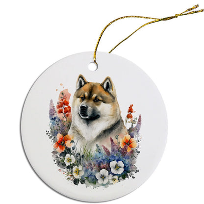 Adorno navideño redondo específico para la raza de perro, "Akita"