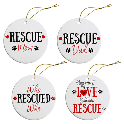 Adornos navideños divertidos para las fiestas (elige entre 4 diseños: Rescue Mom, Rescue Dad, Who Rescued Who?, You Can't Buy Love, But You Can Rescue It)