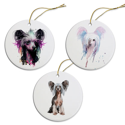 Dog Breed Specific Round Christmas Ornament, "Chinese Crested"