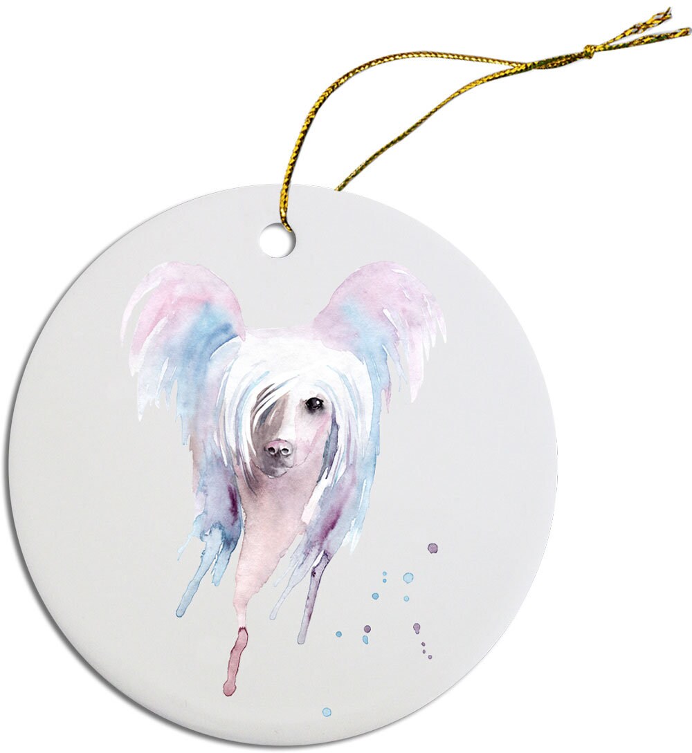 Dog Breed Specific Round Christmas Ornament, "Chinese Crested"