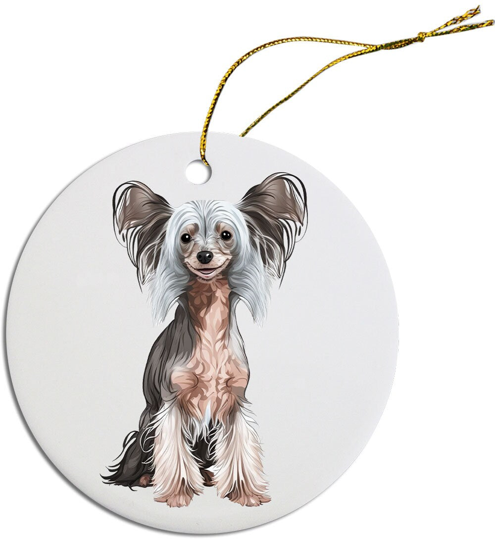 Dog Breed Specific Round Christmas Ornament, "Chinese Crested"