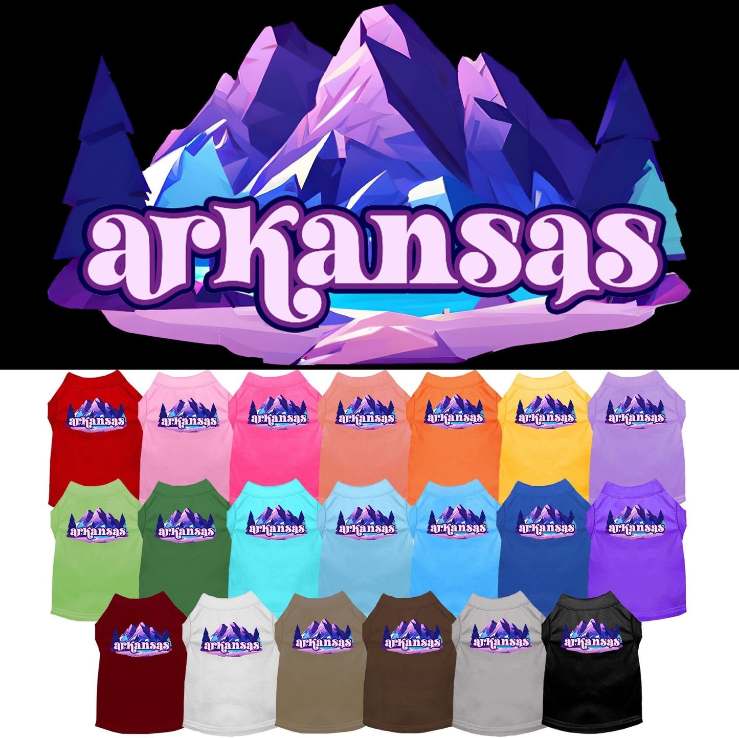 Camiseta serigrafiada para perros y gatos, "Arkansas Alpine Pawscape"