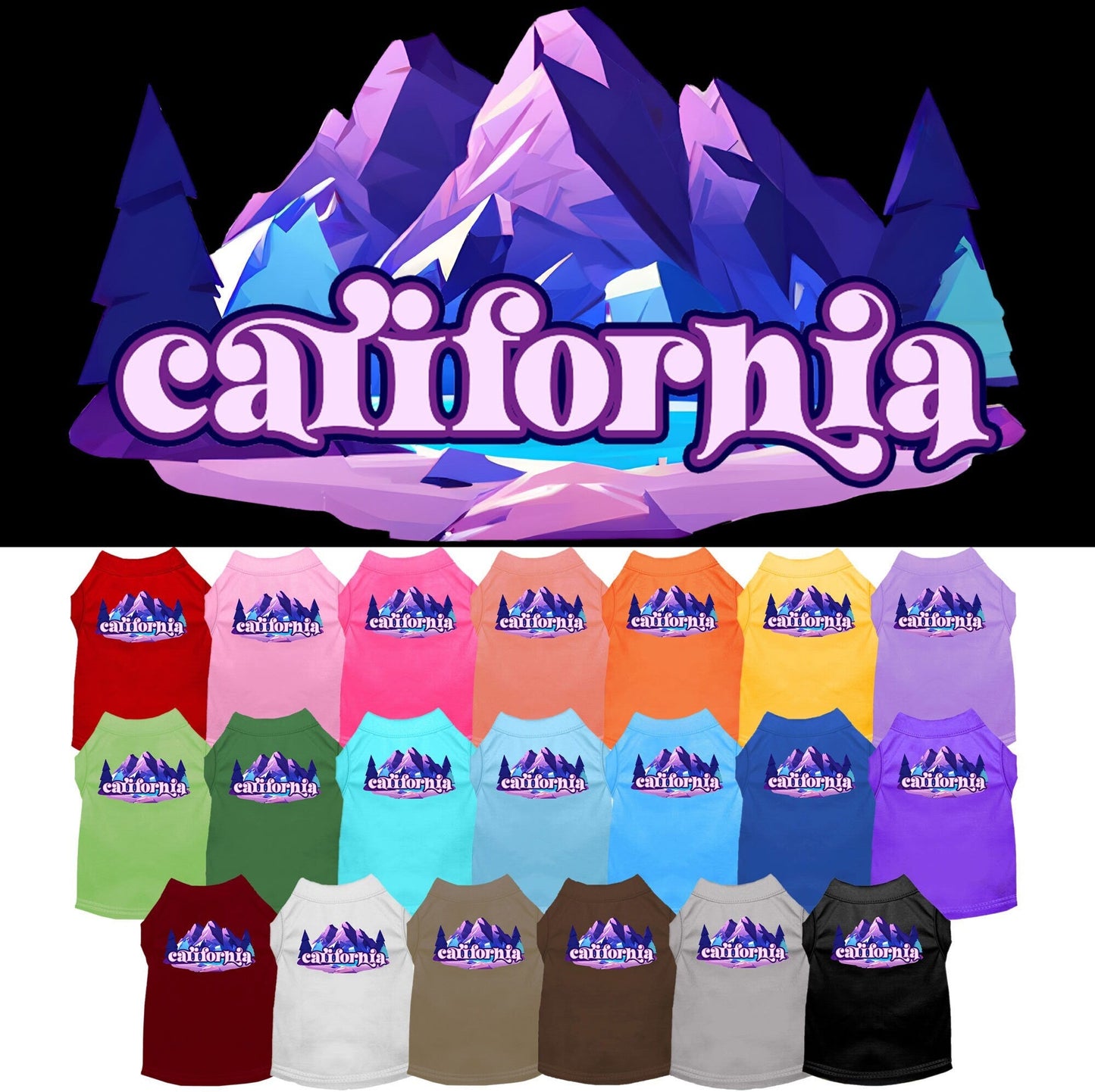 Camiseta serigrafiada para perros y gatos, "California Alpine Pawscape"