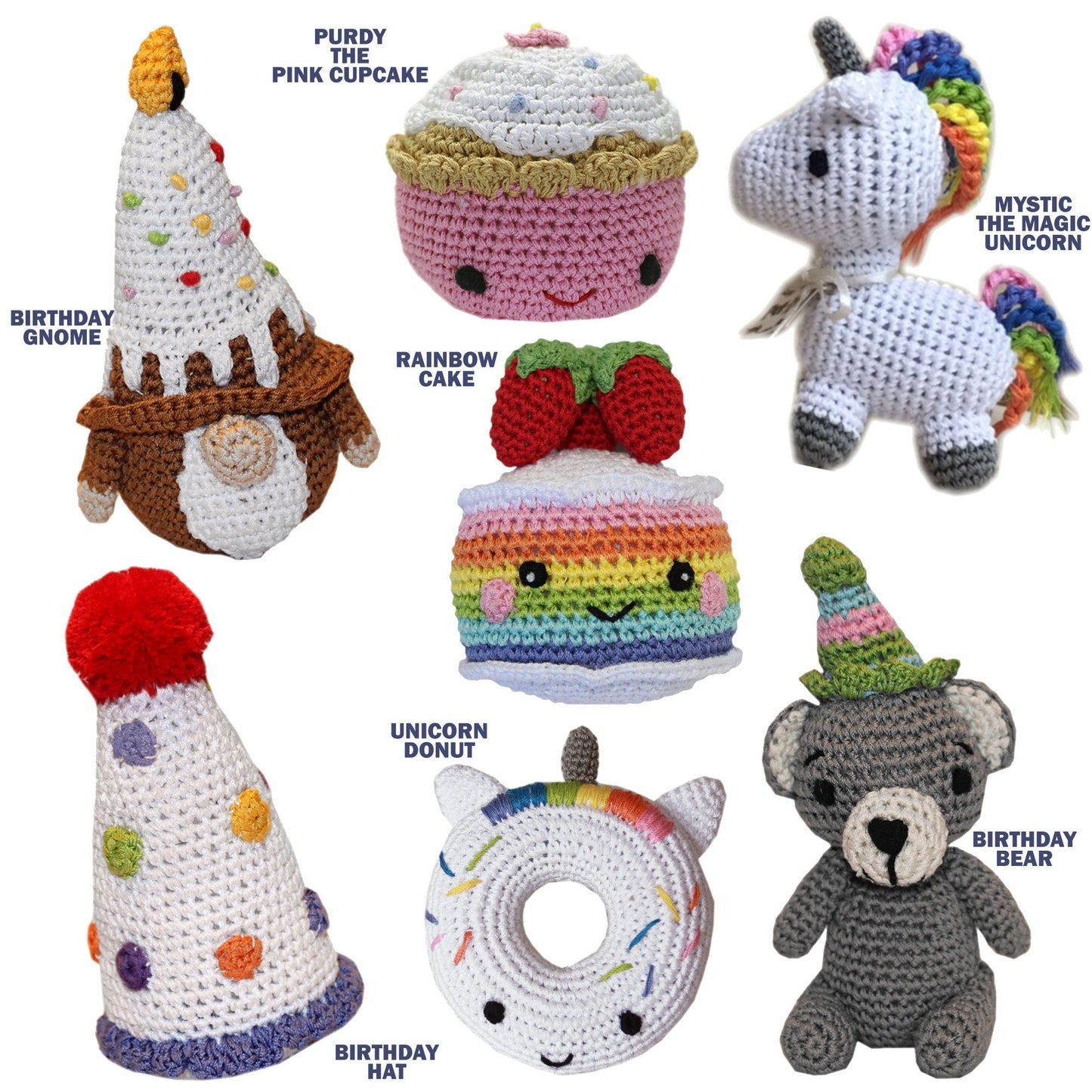 Knit Knacks Organic Cotton Pet & Dog Toys, "Happy Birthday Group" (Choose from 7 different options!)