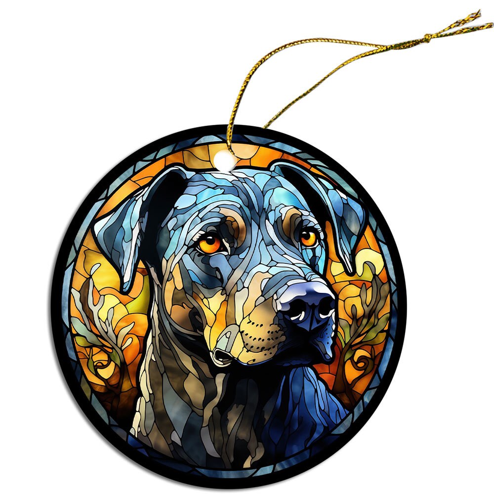 Adorno navideño de vidrieras con la raza de perro, "Catahoula"