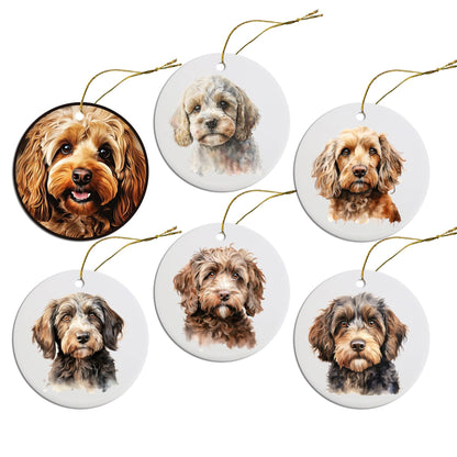 Dog Breed Specific Round Christmas Ornament, "Cockapoo"