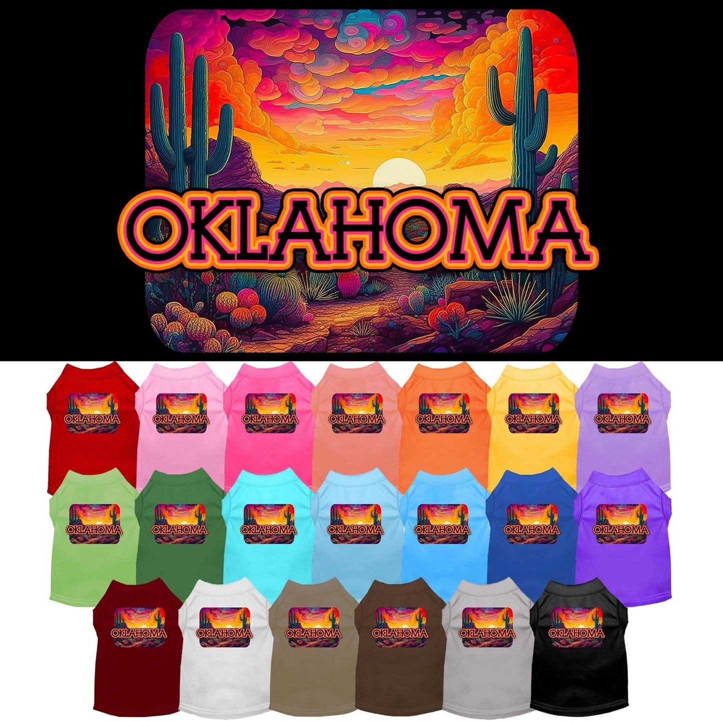 Camiseta serigrafiada para perros y gatos, para mascotas pequeñas y medianas (tallas XS a XL), "Oklahoma Neon Desert"