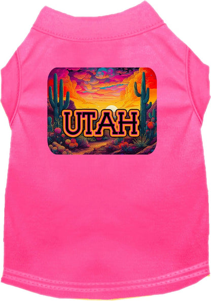 Camiseta serigrafiada para perros y gatos, para mascotas pequeñas y medianas (tallas XS a XL), "Utah Neon Desert"