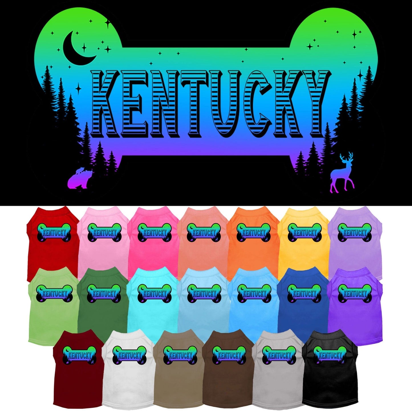 Camiseta serigrafiada para perros y gatos, para mascotas pequeñas y medianas (tallas XS a XL), "Kentucky Mountain Shades"