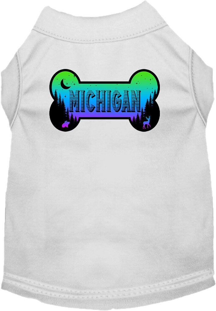 Camiseta serigrafiada para perros y gatos, para mascotas pequeñas y medianas (tallas XS a XL), "Michigan Mountain Shades"