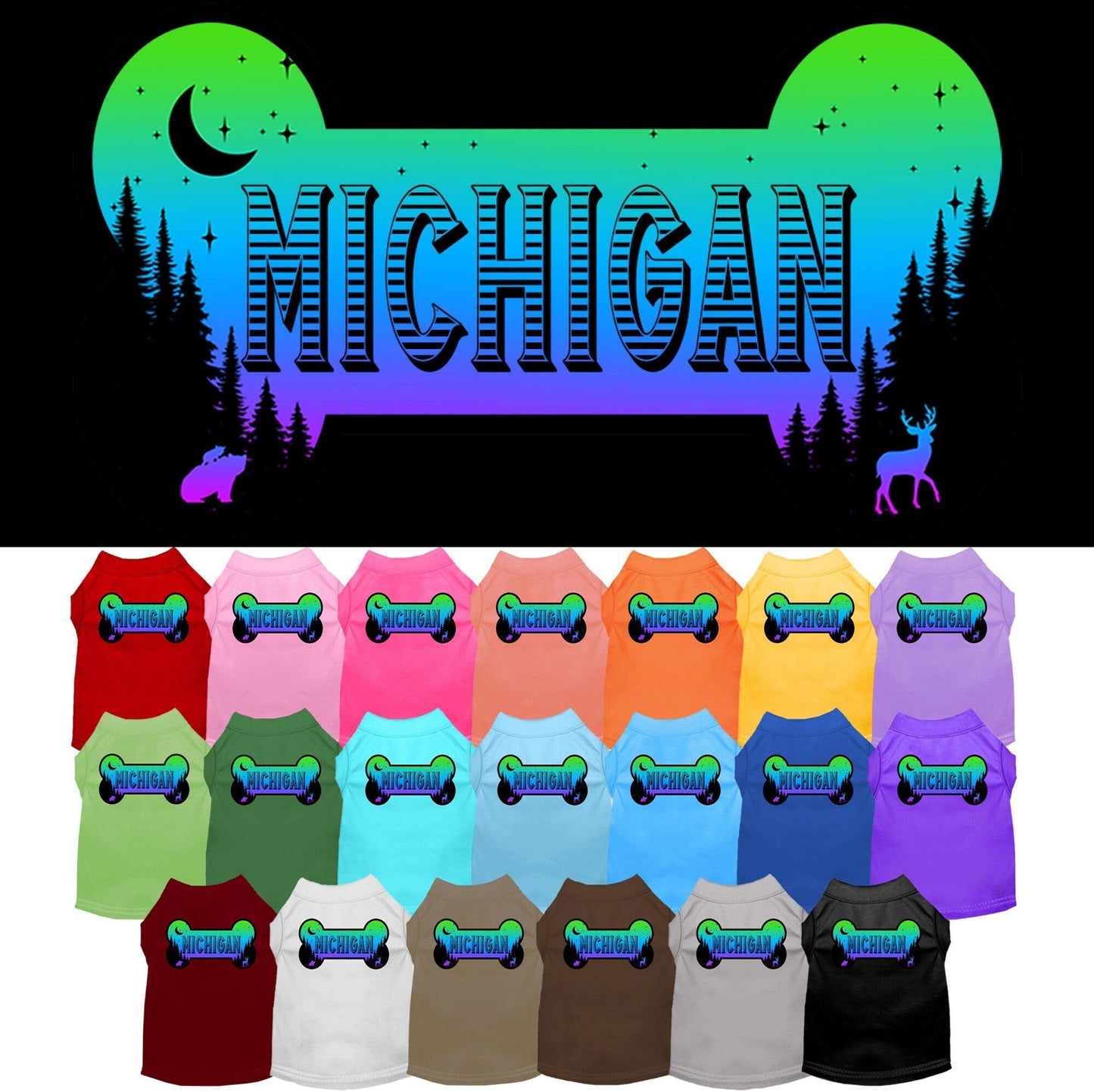 Camiseta serigrafiada para perros y gatos, para mascotas pequeñas y medianas (tallas XS a XL), "Michigan Mountain Shades"