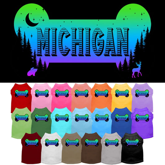 Camiseta serigrafiada para perros y gatos, para mascotas pequeñas y medianas (tallas XS a XL), "Michigan Mountain Shades"