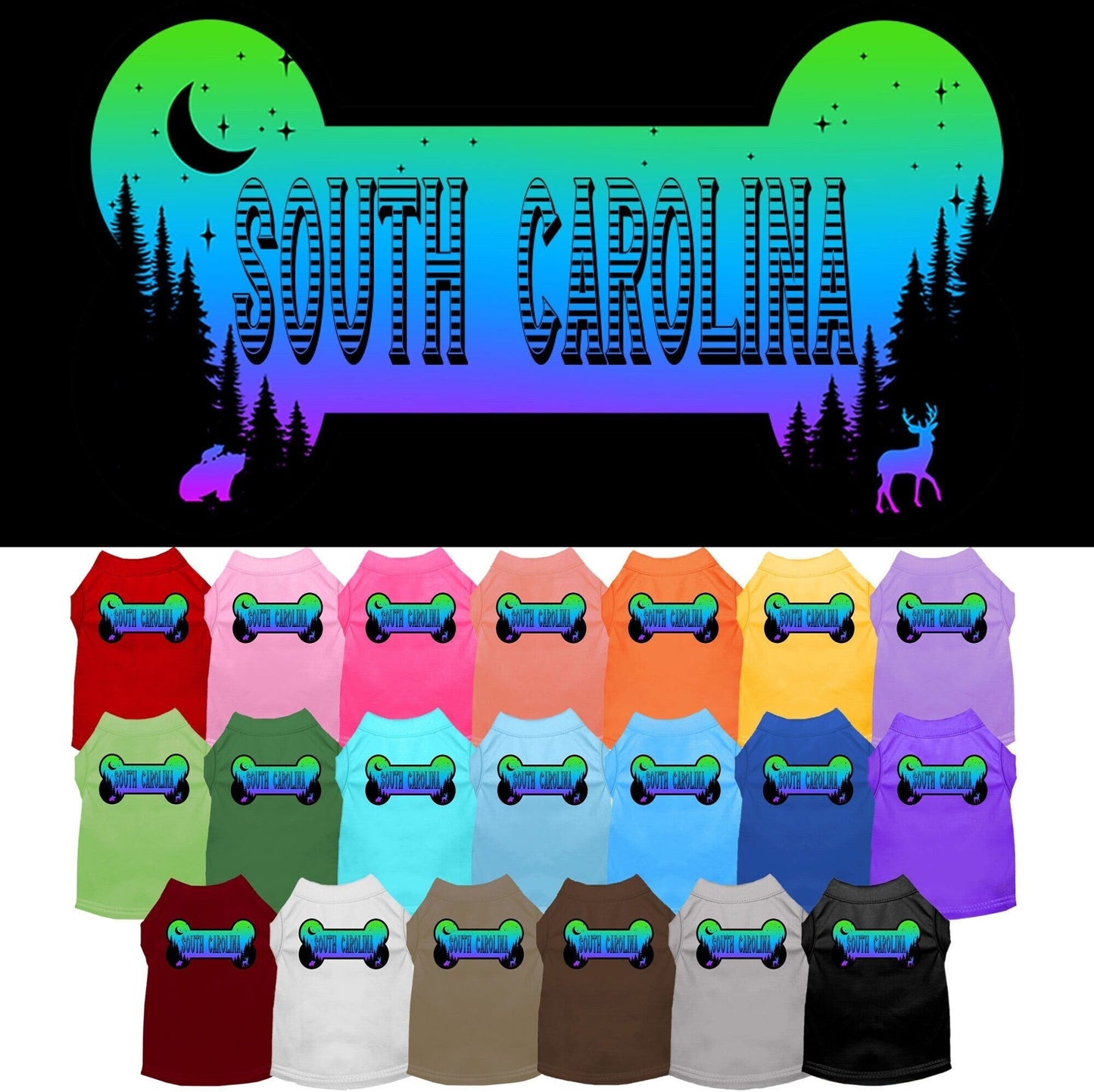 Camiseta serigrafiada para perros y gatos, para mascotas pequeñas y medianas (tallas XS a XL), "South Carolina Mountain Shades"