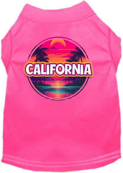 Camiseta serigrafiada para perros y gatos, para mascotas pequeñas y medianas (tallas XS a XL), "California Neon Beach Sunset"