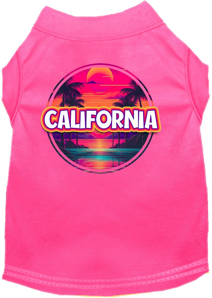 Pet Dog & Cat Screen Printed Shirt for Medium to Large Pets (Sizes 2XL-6XL), "California Neon Beach Sunset