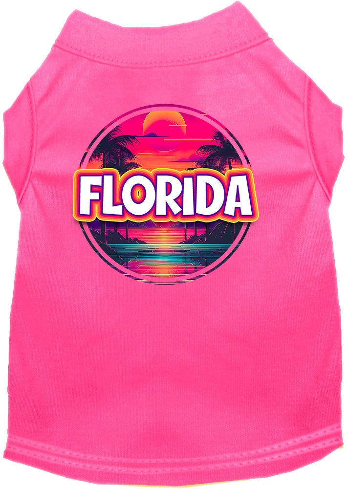 Pet Dog & Cat Screen Printed Shirt for Small to Medium Pets (Sizes XS-XL), "Florida Neon Beach Sunset"