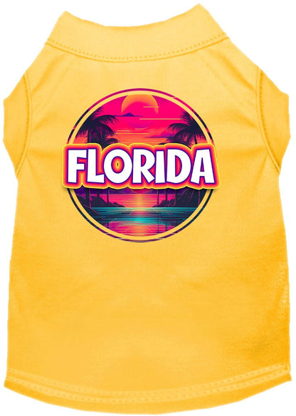 Pet Dog & Cat Screen Printed Shirt for Small to Medium Pets (Sizes XS-XL), "Florida Neon Beach Sunset"