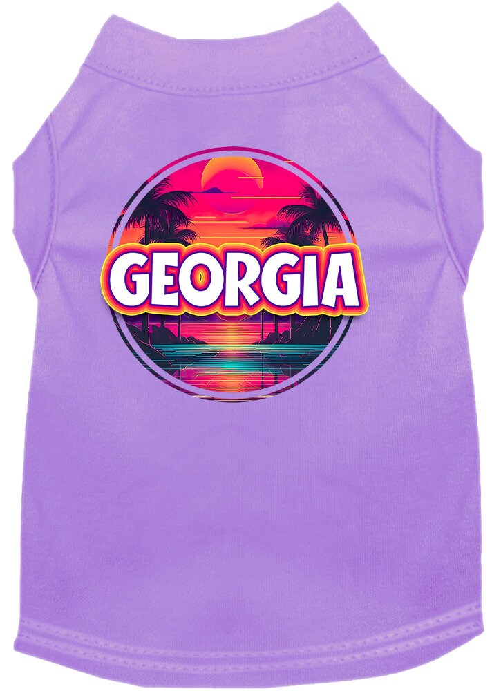 Camiseta serigrafiada para perros y gatos, para mascotas pequeñas y medianas (tallas XS a XL), "Georgia Neon Beach Sunset"