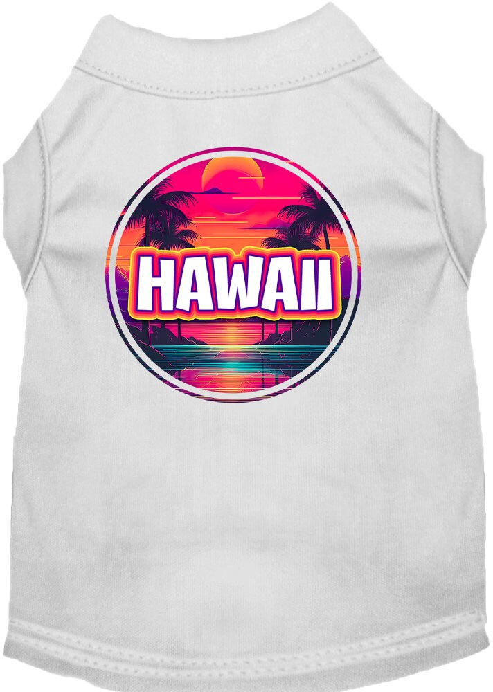 Camiseta serigrafiada para perros y gatos, para mascotas pequeñas y medianas (tallas XS a XL), "Hawaii Neon Beach Sunset"