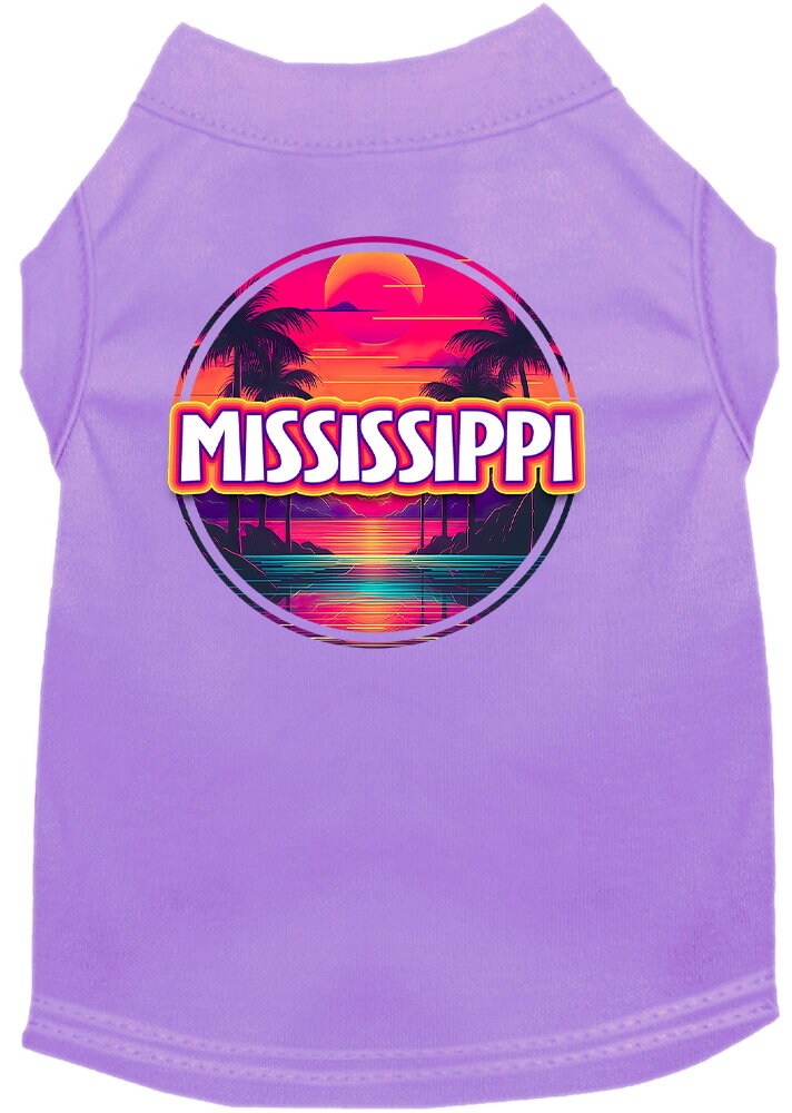 Camiseta serigrafiada para perros y gatos, para mascotas pequeñas y medianas (tallas XS a XL), "Mississippi Neon Beach Sunset"