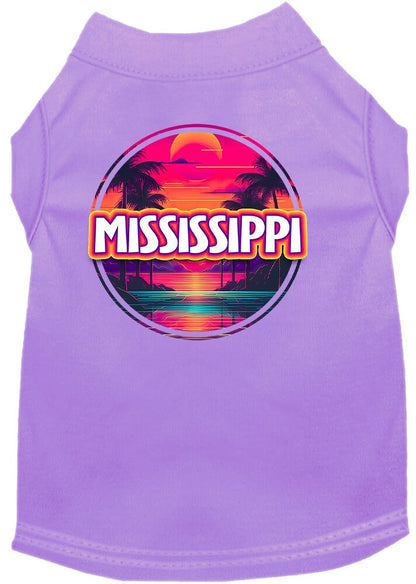 Camiseta serigrafiada para perros y gatos, para mascotas pequeñas y medianas (tallas XS a XL), "Mississippi Neon Beach Sunset"