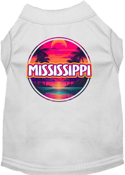 Camiseta serigrafiada para perros y gatos, para mascotas pequeñas y medianas (tallas XS a XL), "Mississippi Neon Beach Sunset"