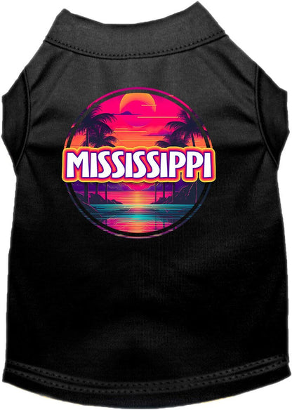 Camiseta serigrafiada para perros y gatos, para mascotas pequeñas y medianas (tallas XS a XL), "Mississippi Neon Beach Sunset"