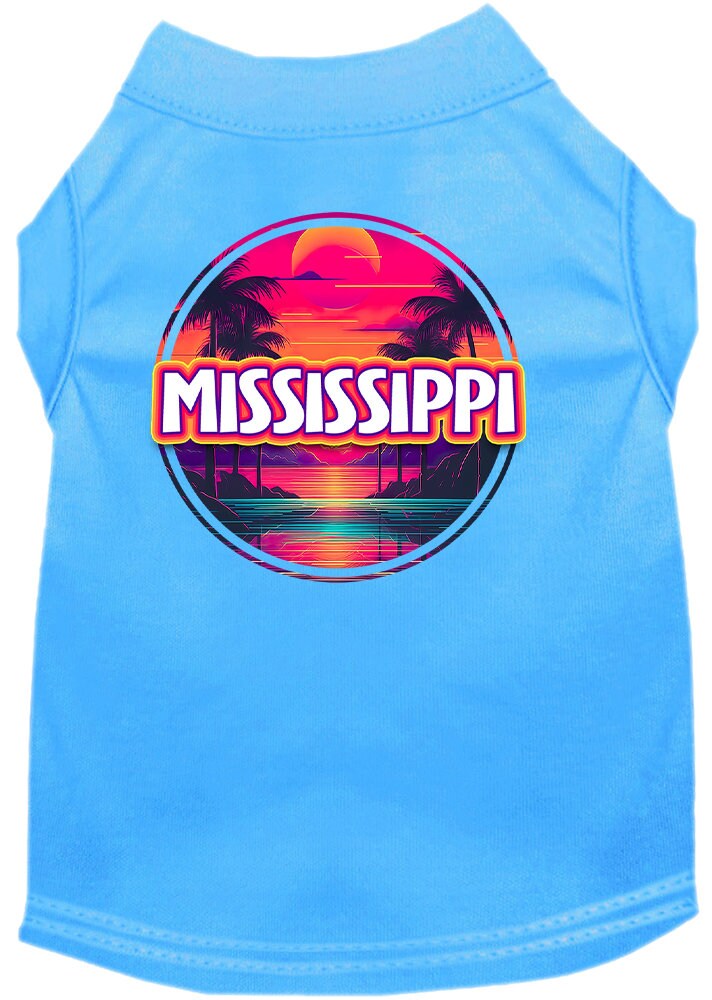 Pet Dog & Cat Screen Printed Shirt for Medium to Large Pets (Sizes 2XL-6XL), "Mississippi Neon Beach Sunset"