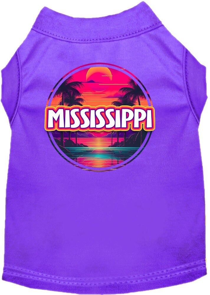 Pet Dog & Cat Screen Printed Shirt for Medium to Large Pets (Sizes 2XL-6XL), "Mississippi Neon Beach Sunset"