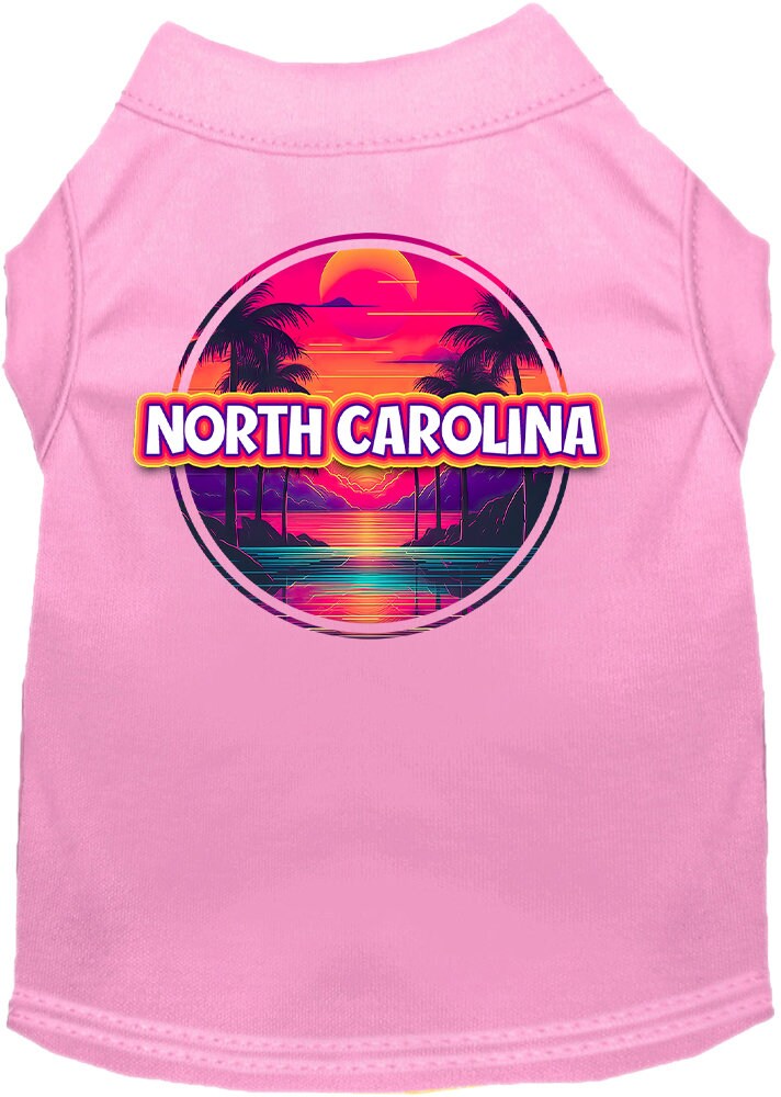 Camiseta serigrafiada para perros y gatos, para mascotas pequeñas y medianas (tallas XS a XL), "North Carolina Neon Beach Sunset"